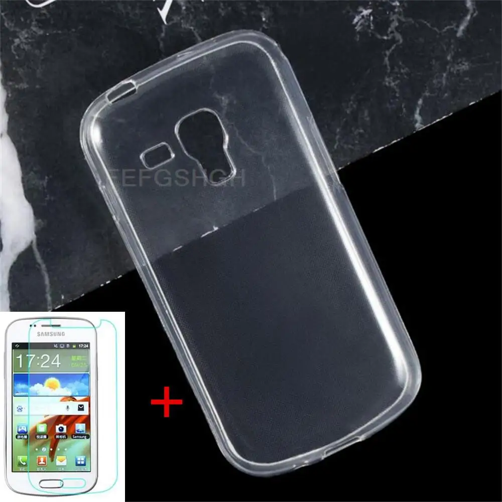 Anti-knock Soft TPU Phone Case For Samsung Galaxy S Duos S7562 GT-S7562 S7560 S7580 S7582 Silicone Cover Bumper Tempered Glass