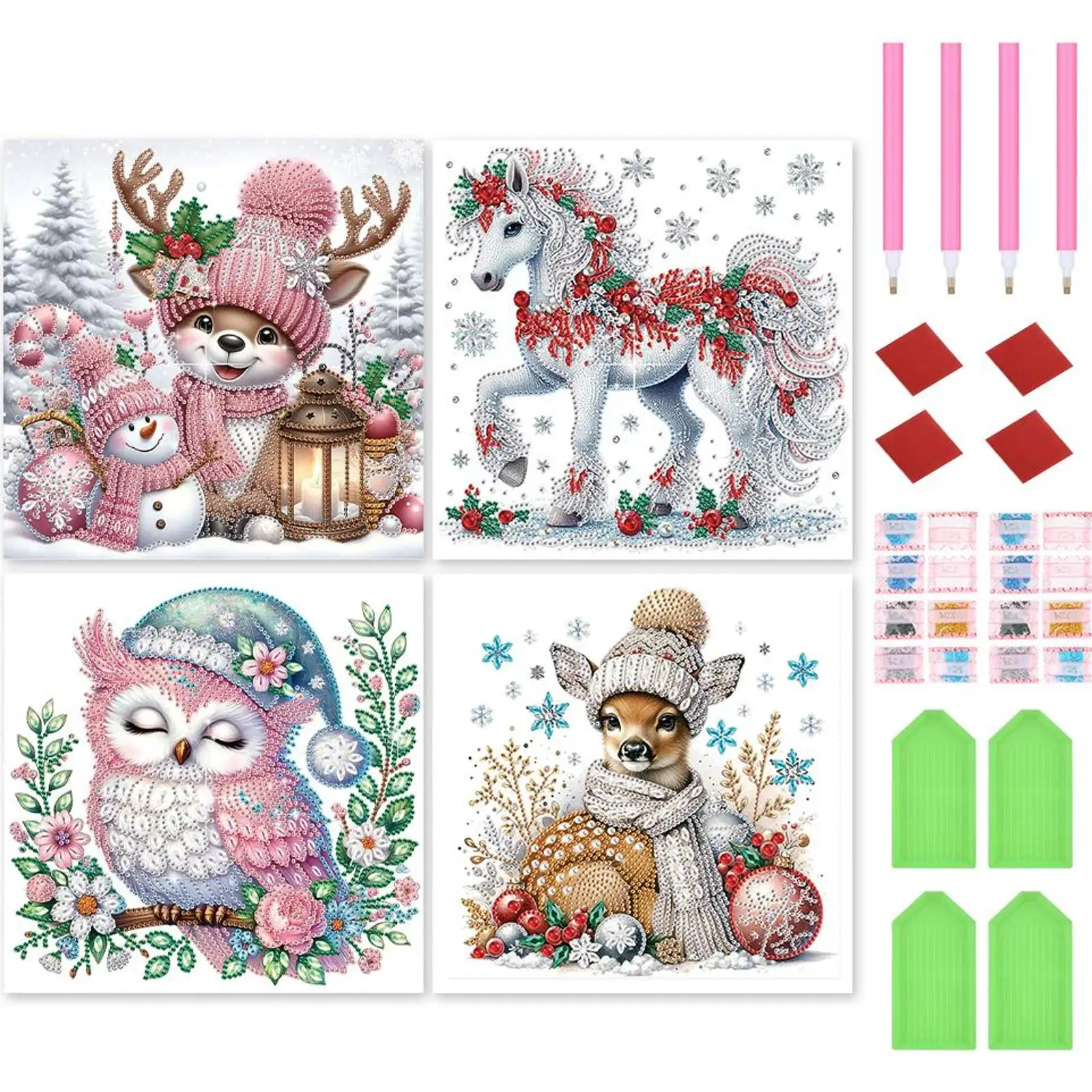 

Набор для алмазной вышивки «Рождественские животные», 4 части, специальная форма, 30x30 см