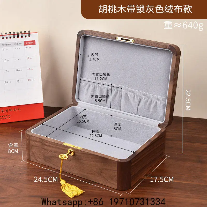 Walnut real estate certificate storage with lock, high-end exquisite desktop data, passport certificate, storage box