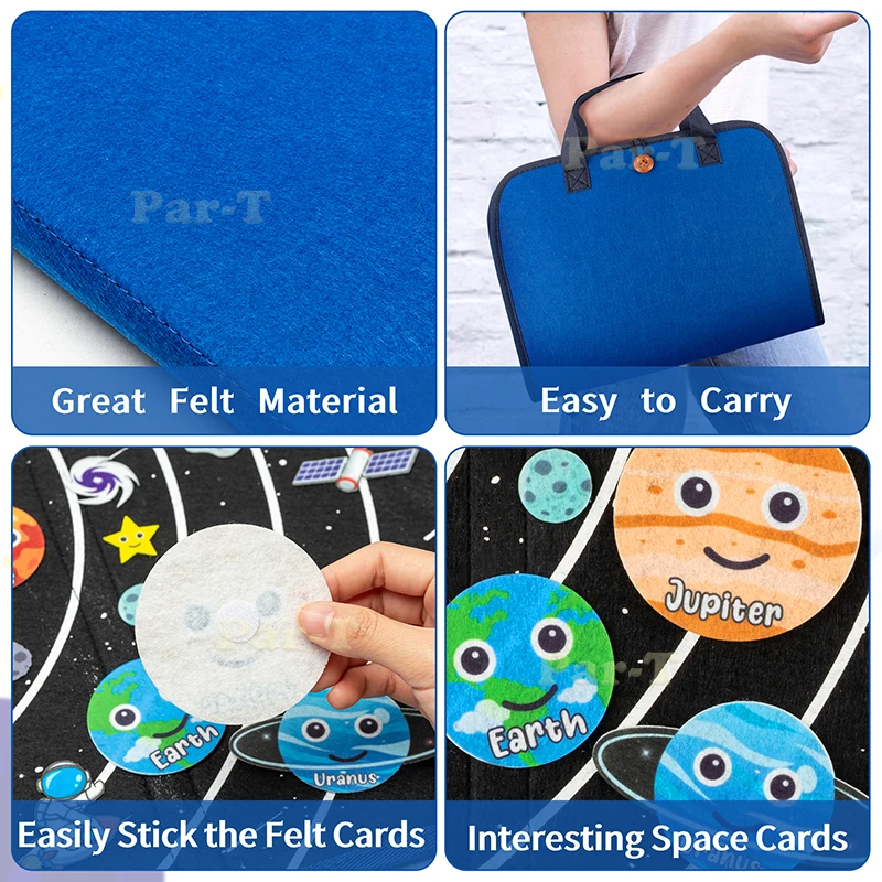 Felt Board Story Montessori Toys Astronauts Solar System My Body Clock Teaching Calendar Early Education Preschool Game for Kids