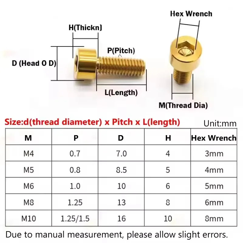 TC4 Titanium Alloy M4 ~ M10 Hex Socket Cap Head Screws Allen Bolts Blue-Purple/Titanium Blue/Gold/Black/Titanium Grey