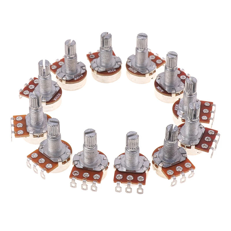 A/B 500K 250K 50K 25K Potentiometer Splined Small Pot Electric Guitar Bass Effect Amp Tone Volume Parts 18mm