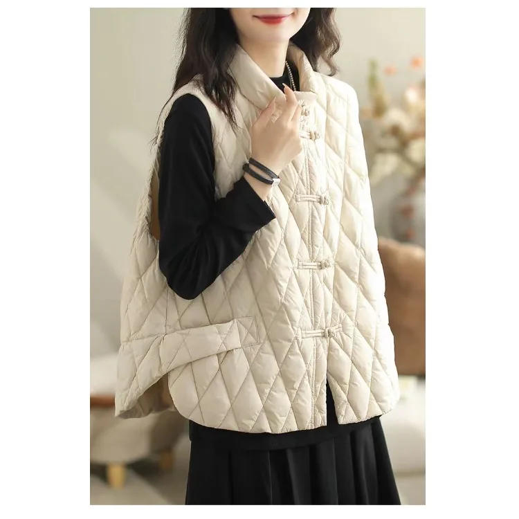 

Casual Oversized Patchwork Commute Faionable down Vest Jaet 2024 Winter New Sle f High Collar Single Button Closure