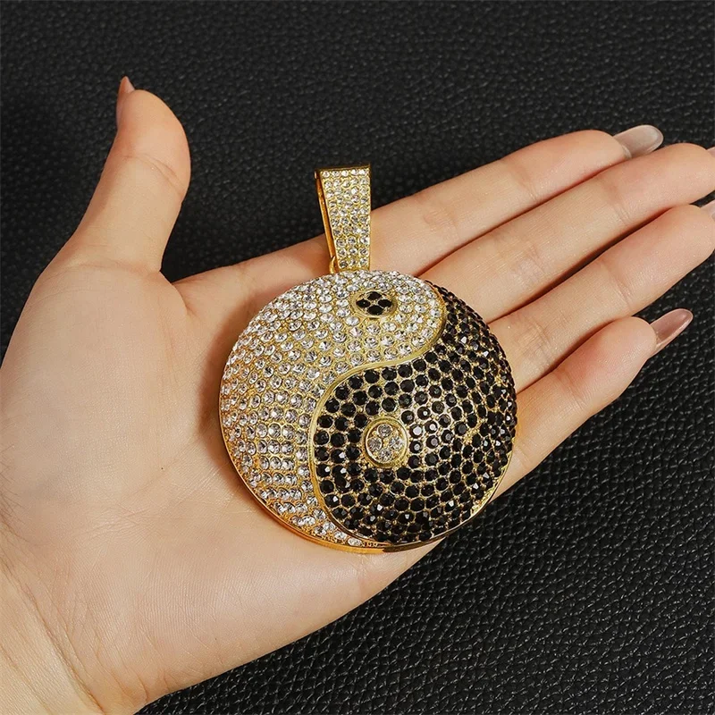 Men Women Hip Hop Crystal Tai Chi Pendant Necklace With 13mm Chunky Cuban Chain Iced Out Bling Fashion Jewelry Factory Selling