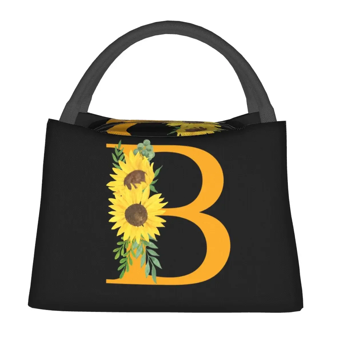 Sunflowers Letter B Lunch Bag Flowers Aesthetic Lunch Box Outdoor Picnic Portable Zipper Tote Food Bags Design Cooler Bag