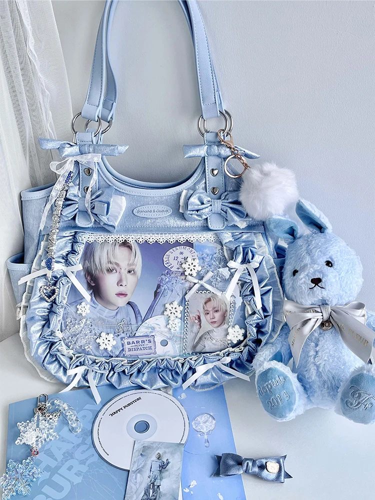 Delantal Original, bolso para el dolor, bolso de hombro de satén para Festival de mariposas, bolso bonito de gran capacidad para chica Lolita