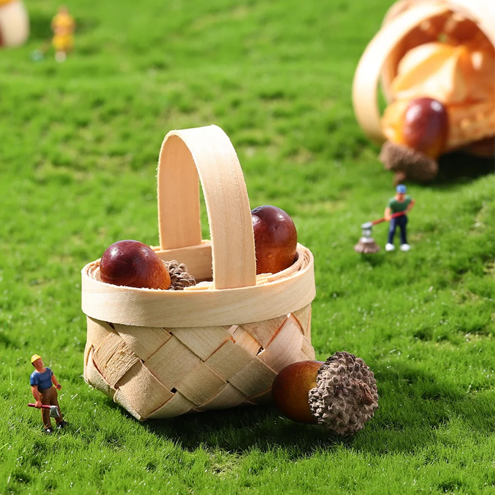 12 Pcs Wood Chip Basket Mini Picnic Wooden Small Kids Baskets Flower Easter Woven Tote Bag Gift