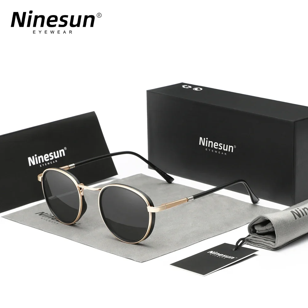 

Ninesun, винтажные солнцезащитные очки высокого качества, круглые очки из сплава, поляризационные очки UV400, повседневные очки