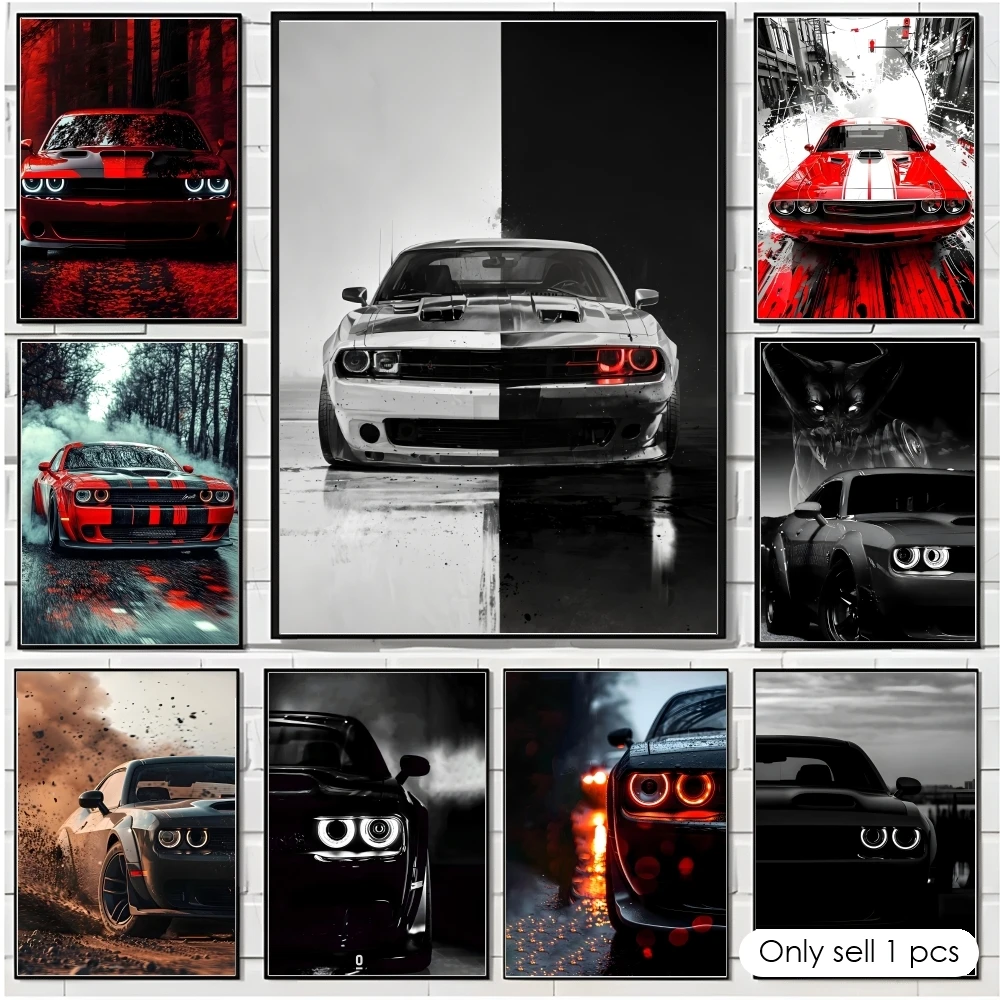 D-Dodge Supercar Painting Calligraphy Cotton Canvas Wall Art Poster HD Print Modern Home Decor Painting