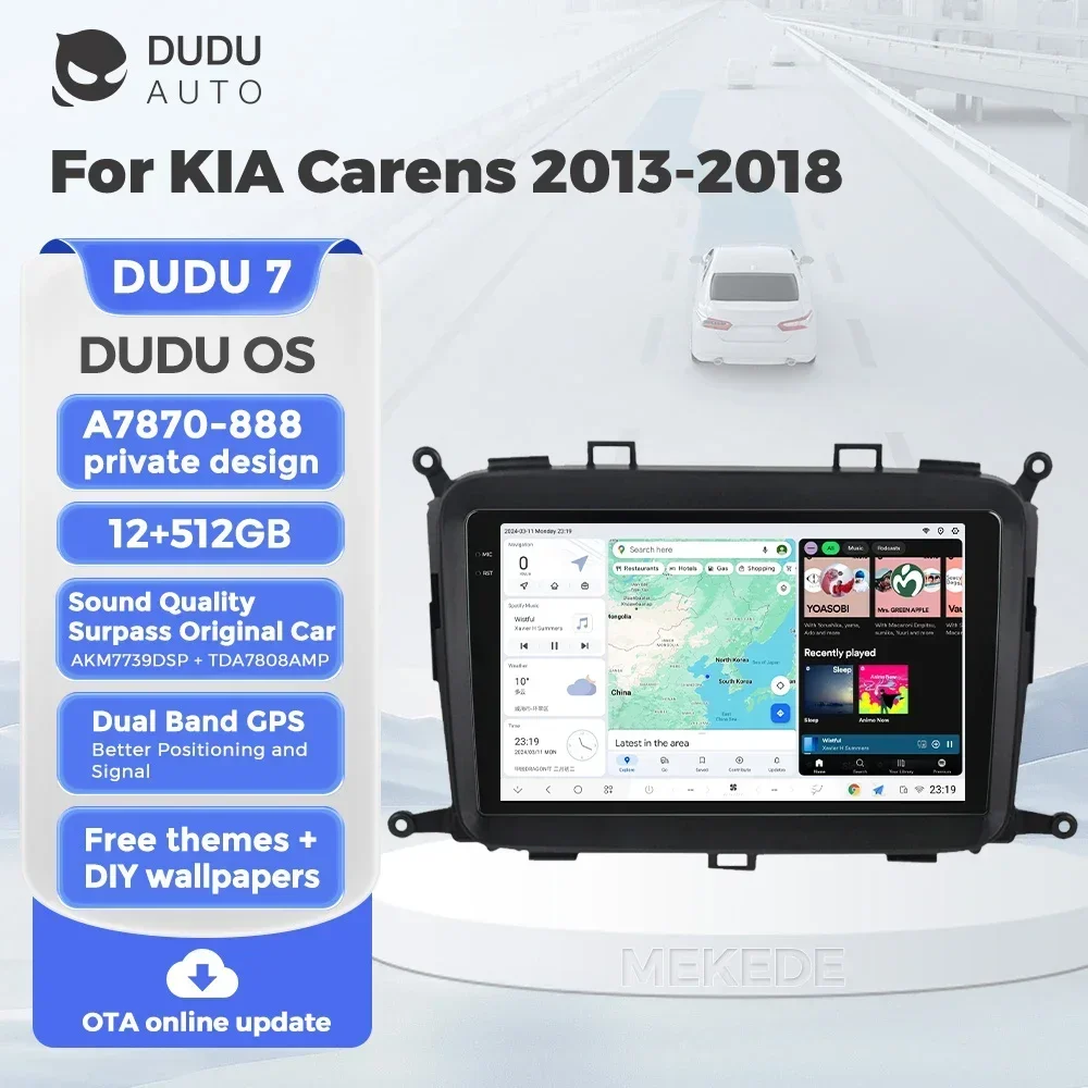 DUDU7 Pure Android 13 12+512GB Car Radio Intelligent Navigation For KIA Carens 2013-2018 9inch TDA7870-888 Dual Band GPS 2Din