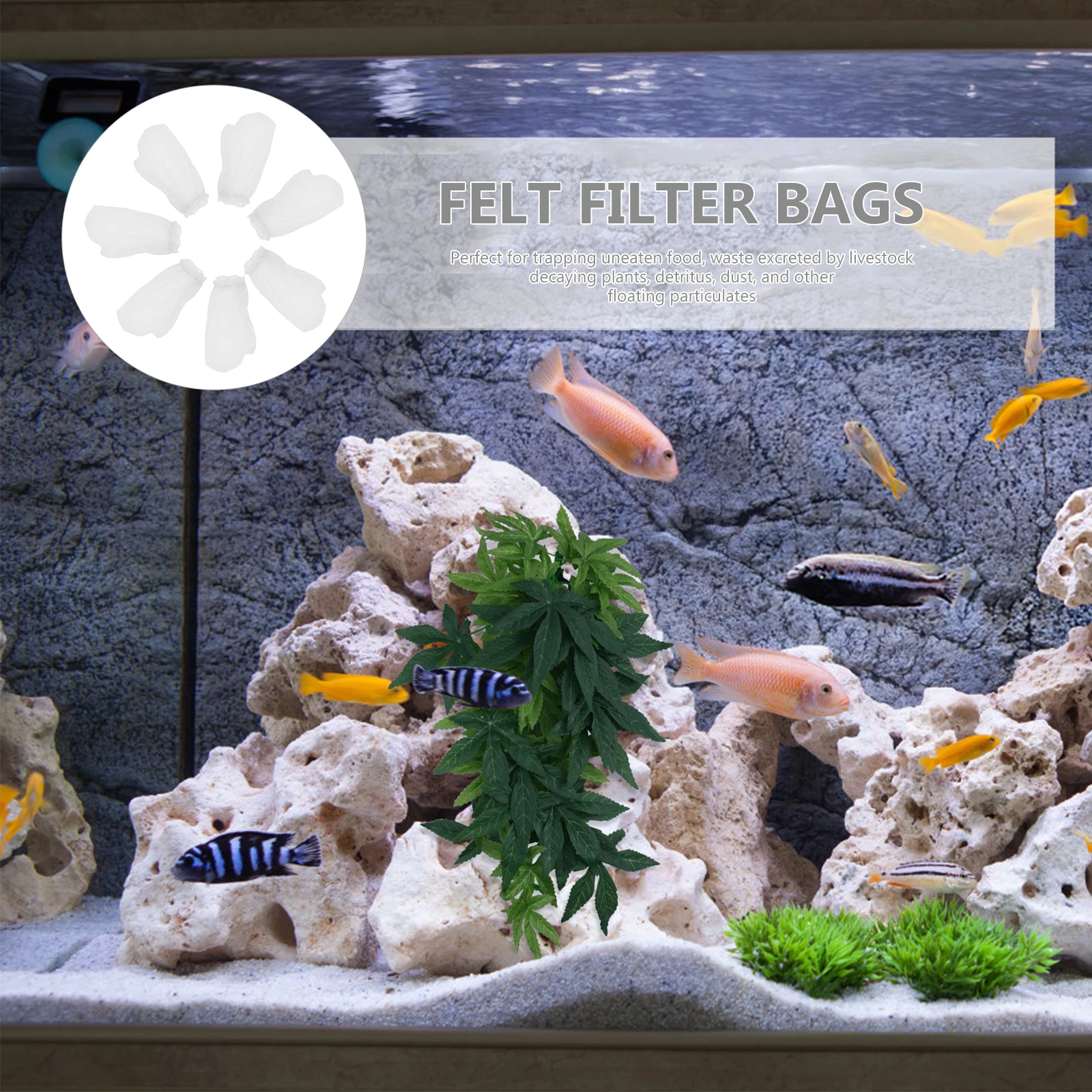 

20pcs Socks Aquarium Fish Tank Felt Filter Bags Mesh Filter Media Reusable High Quality Trapping Food Waste Detritus Dust For