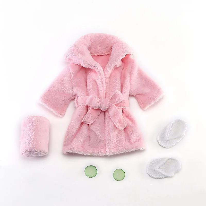 Baby Photography Props Baby Hooded Robe With Belt Bathrobes Bath Towel Cucumber slipper Set Creative Photo Outfit for 0-3 Moths