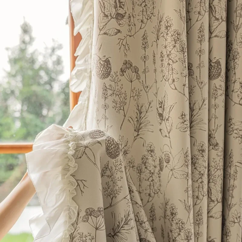 

French Style Curtains for Living Dining Room Bedroom High Precision Blackout Crushed Floral Ruffles Study Kitchen Window Drape