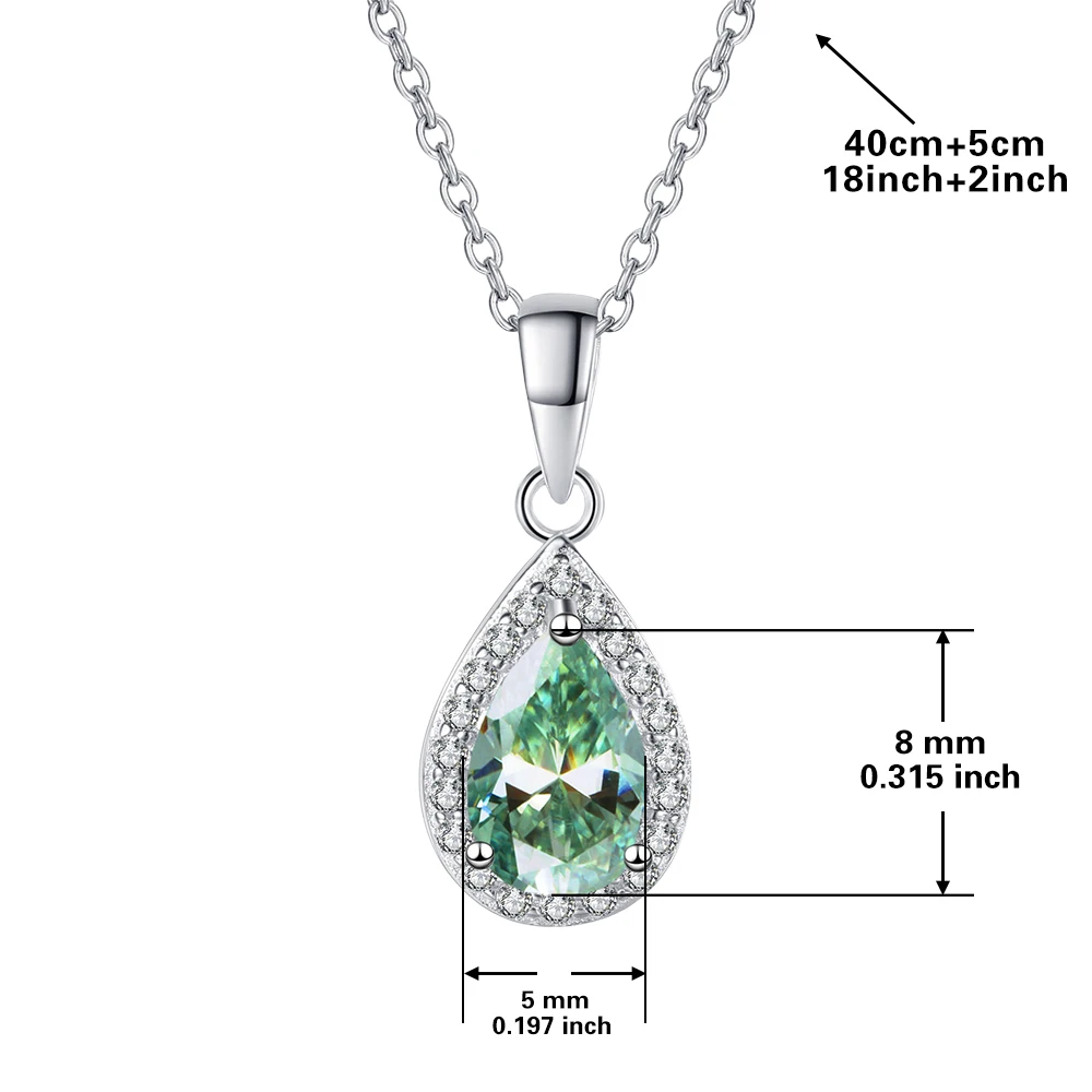 S925 silver plated platinum inlaid pear-shaped L-green GRA Moissanite Necklace Sweet Pendant Simple Clavicle Chain for women