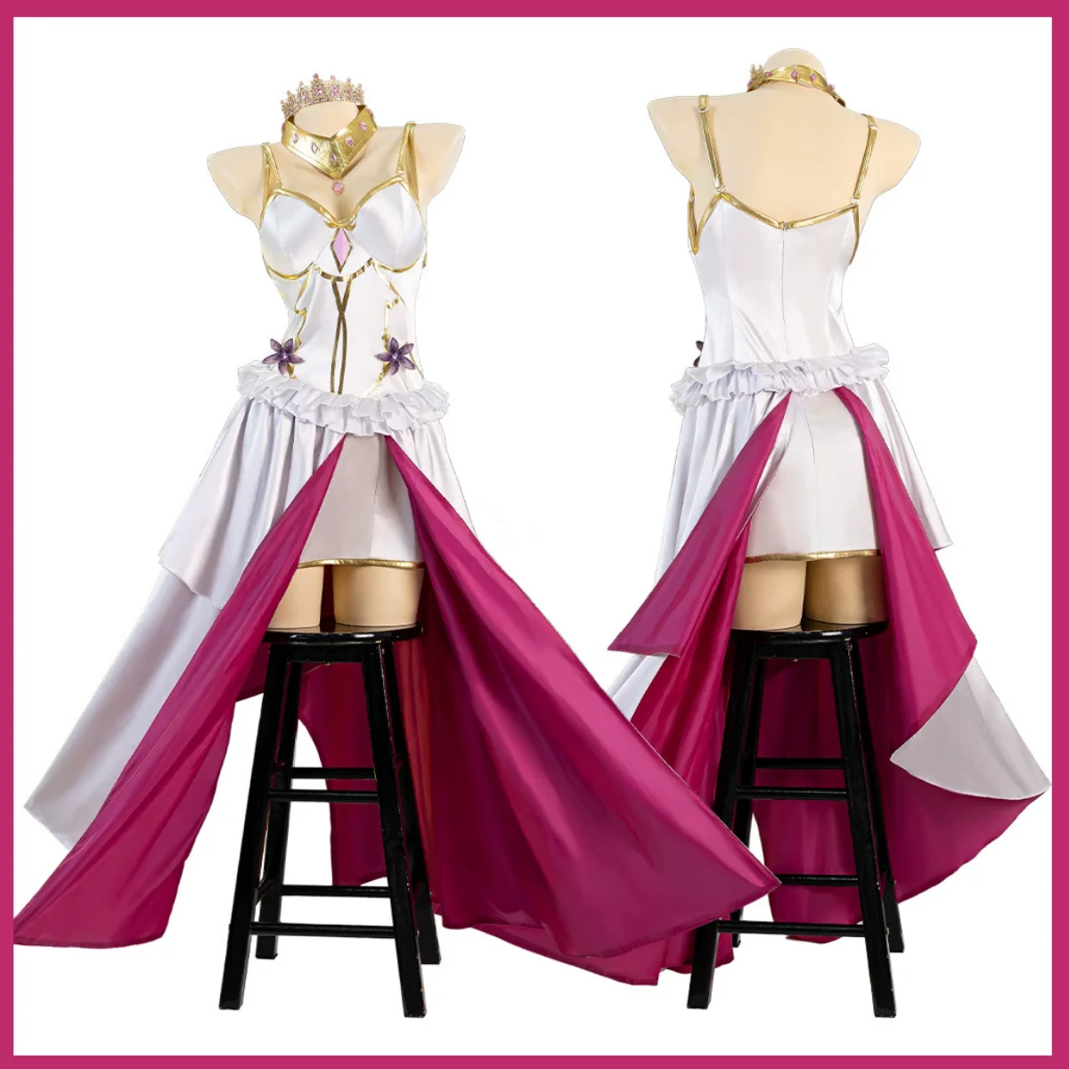 Anime CODE GEASS Lelouch of The Rebellion Cosplay Costume White Evening Dress Crown Wig Woman Sexy Carnival Masked Ball Suit view 2