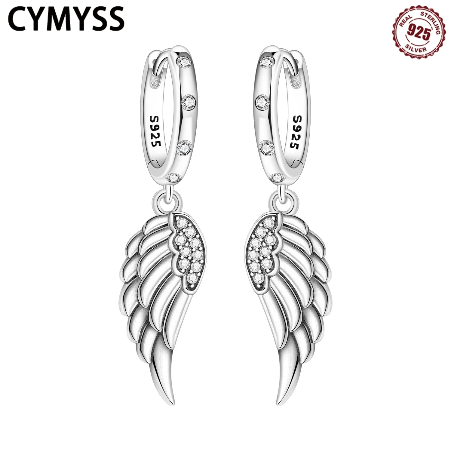 

CYMYSS 2025 New S925 Sterling Silver Zircon Wing Drop Earrings Fine Jewellery Birthday Gift Women's Drop Earrings