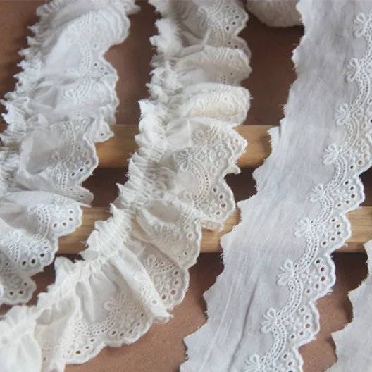

3Yard 5.5cm wide High-quality beige/Off white cotton cloth fabric embroidery lace/pleated lace home clothes accessories X1168