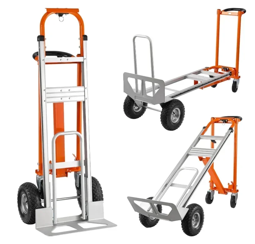 Heavy Duty 1000 Lbs Capacity 4-in-1 Cart, Aluminum，Industrial Folding Dolly， with 10 