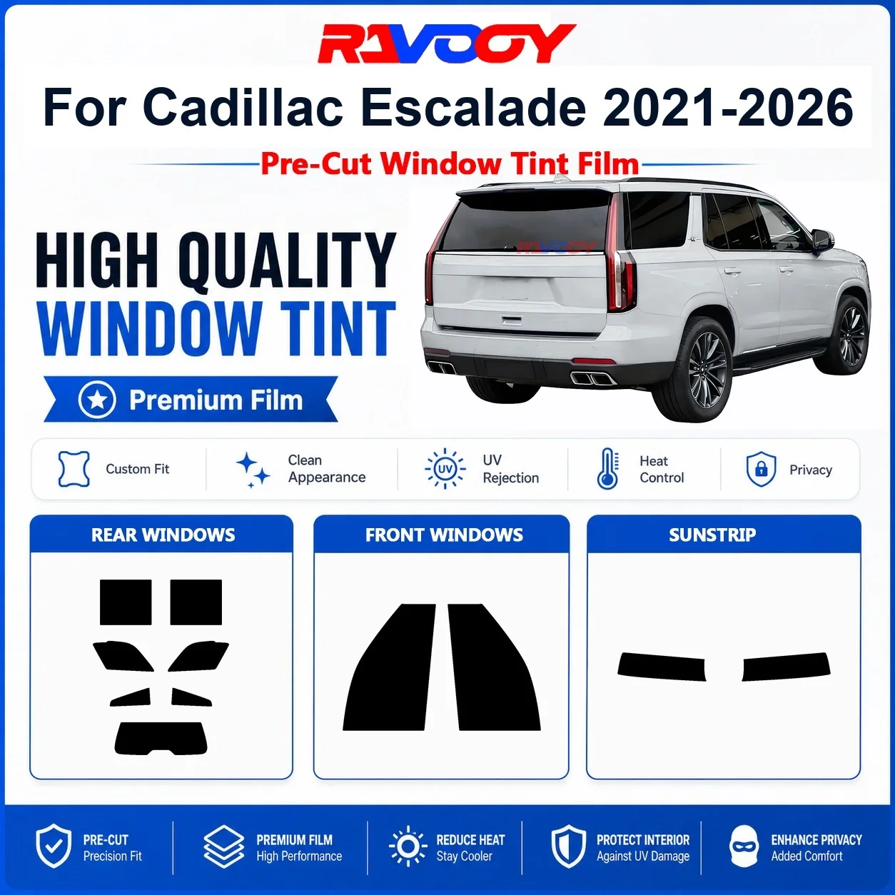 Premium Pre-Cut Window Tint For Cadillac Escalade 2021-2026 Front & Rear Windows UV Heat Rejection Privacy Film