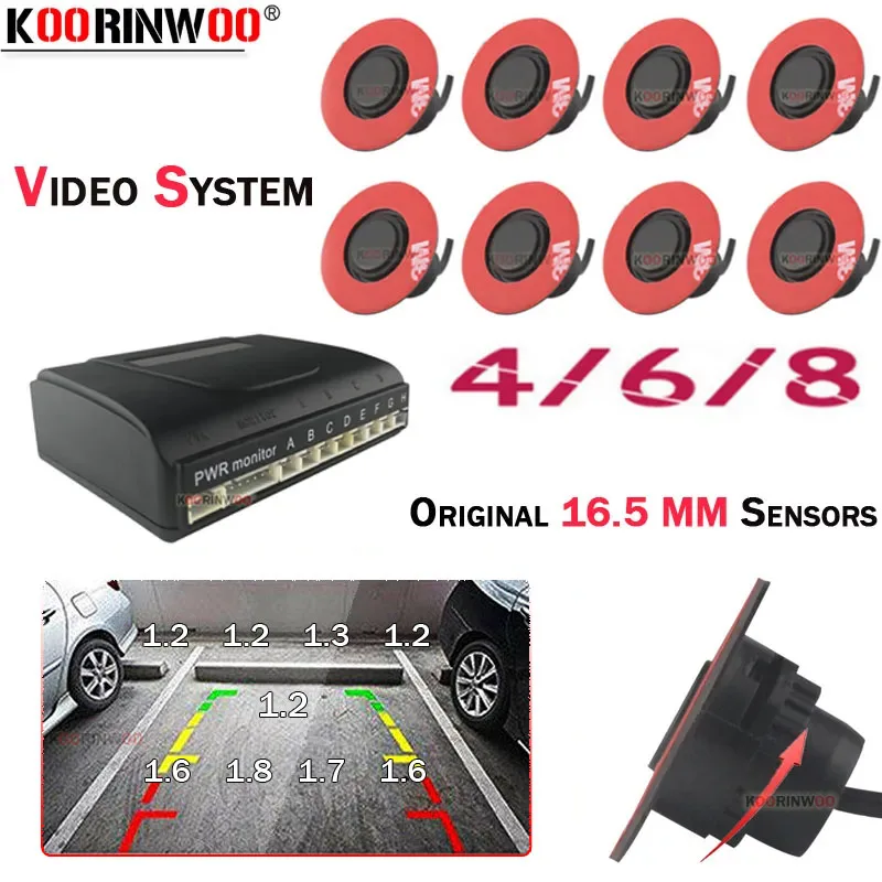 

Koorinwoo Parktronic 13MM Flat Rotation Car Parking Sensors 8/6/4 Backlight Front Rear Buzzer 12V For Andriod DVD Video System