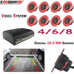 Koorinwoo Parktronic 13MM Flat Rotation Car Parking Sensors 8/6/4 Backlight Front Rear Buzzer 12V For Andriod DVD Video System