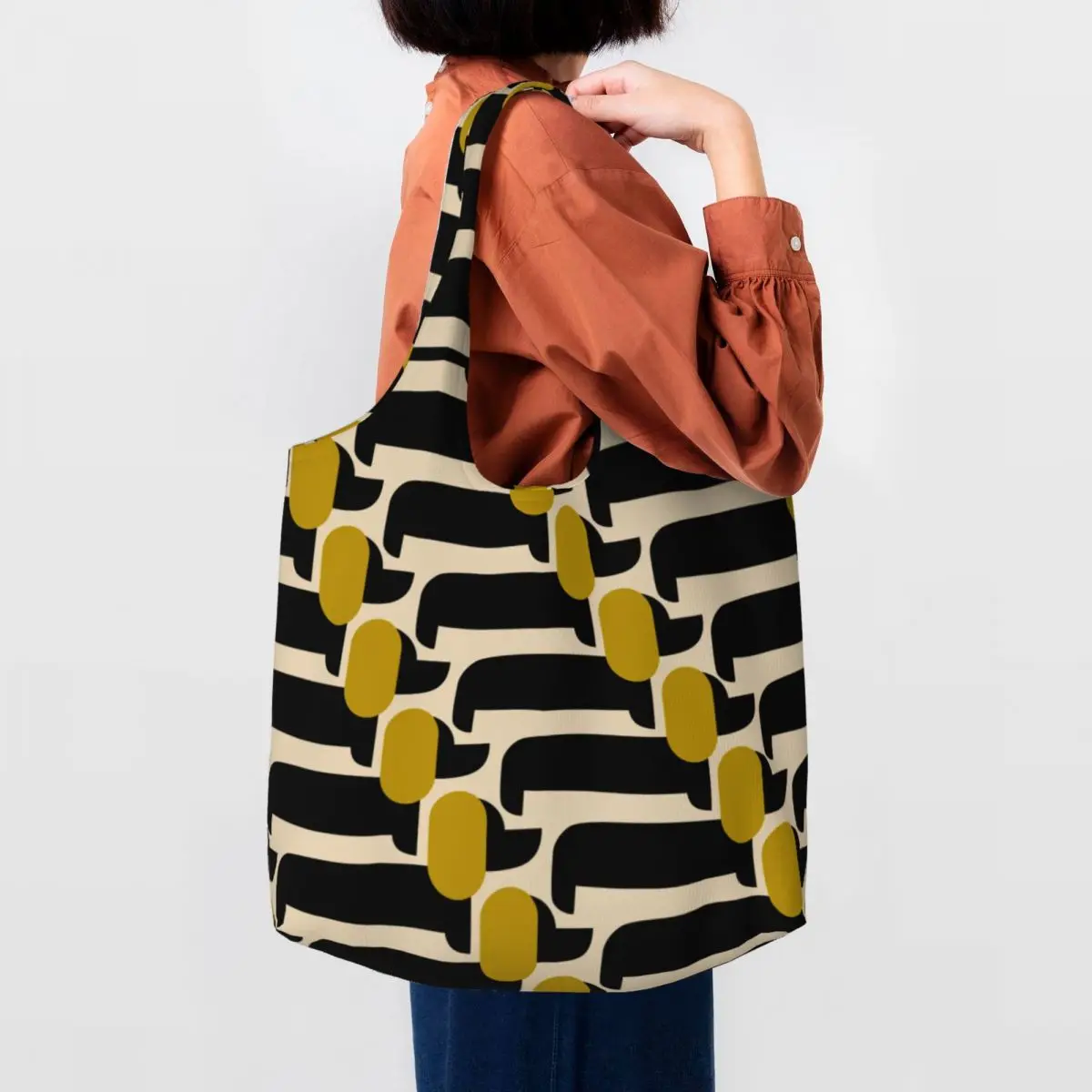 Custom Funny Orla Kiely Print Dog Show Jet Shopping Tote Bag Reusable Canvas Grocery Shopper Shoulder Bags Handbags Gifts