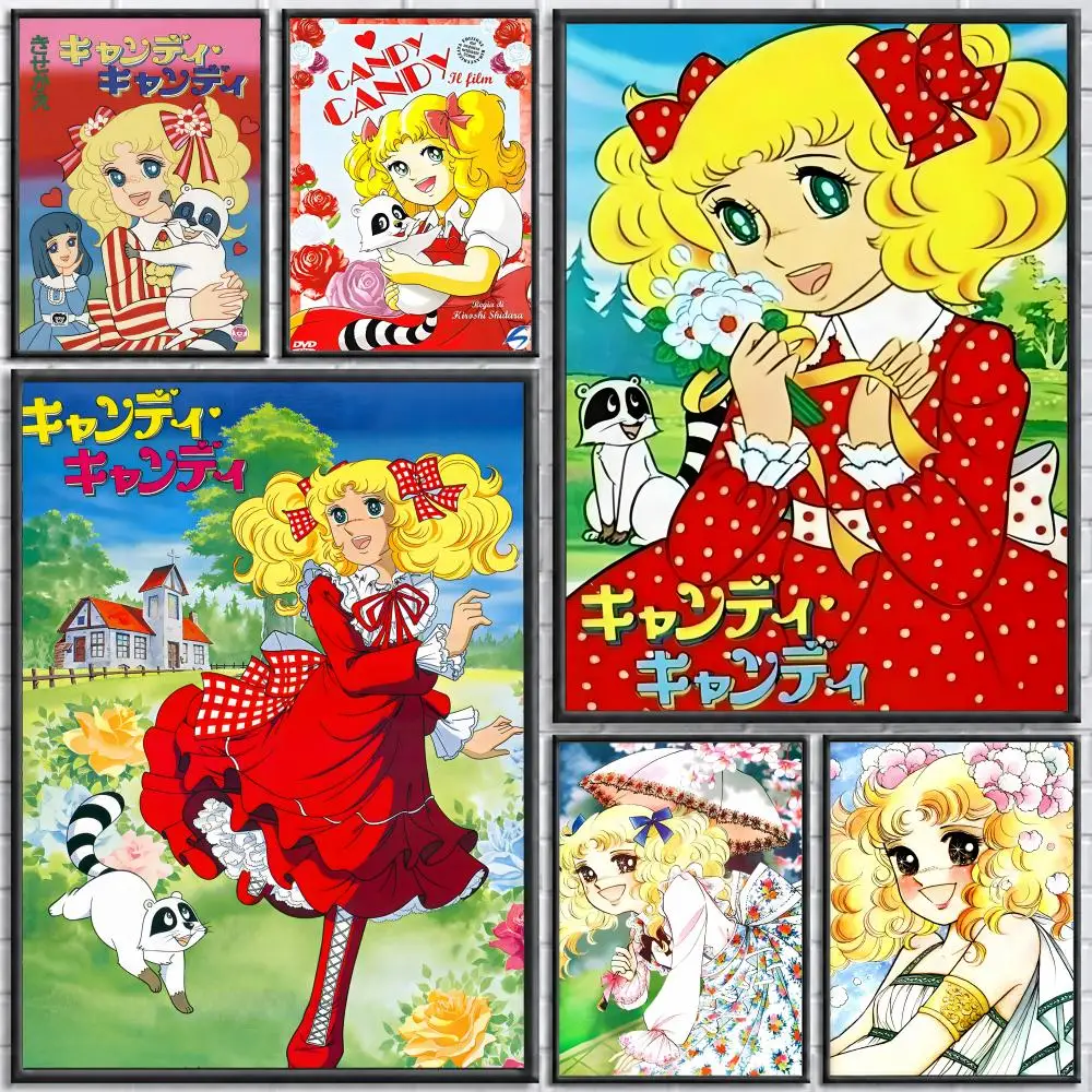 Póster de Anime Candy Candy, pegatina de pared impermeable, autoadhesiva, arte HD, decoración para dormitorio y Bar