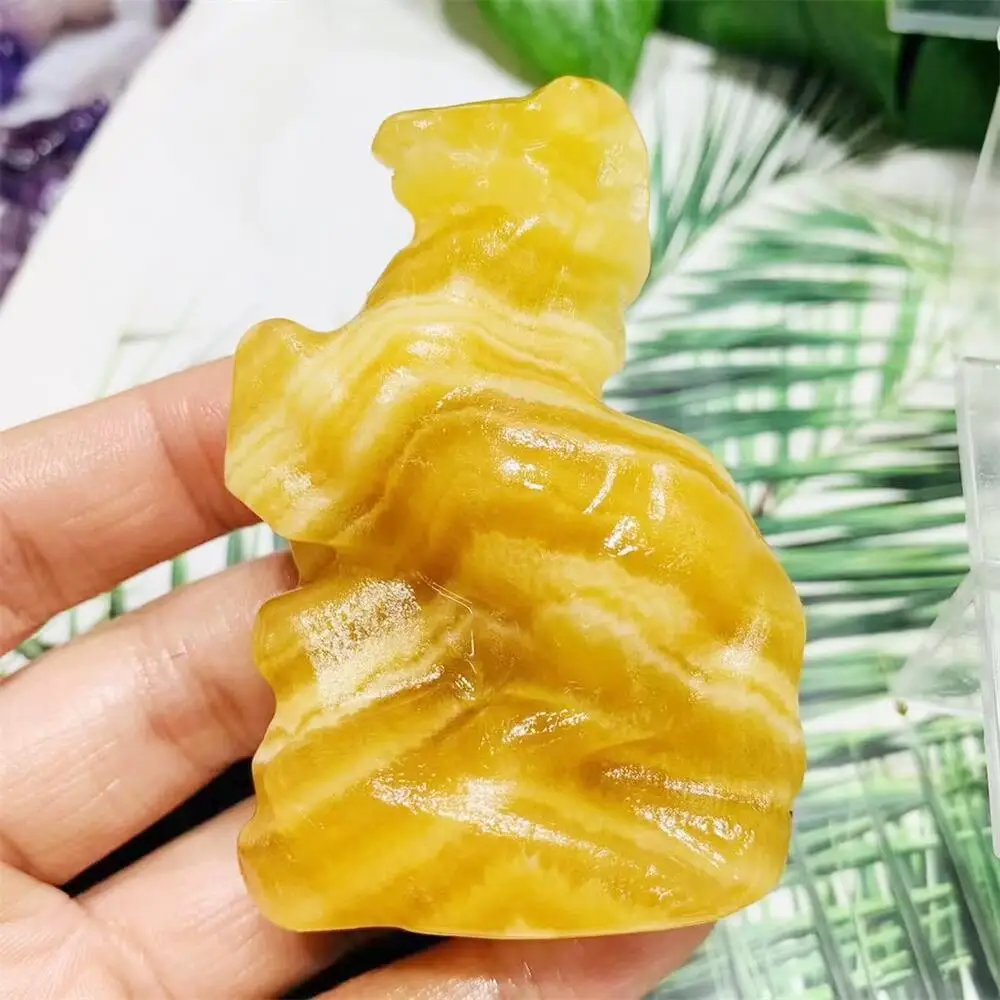 

Natural Yellow Calcite Horse Carving Statue Carved Crafts Animal Polished Healing Figurine Home Ornament DIY Gift