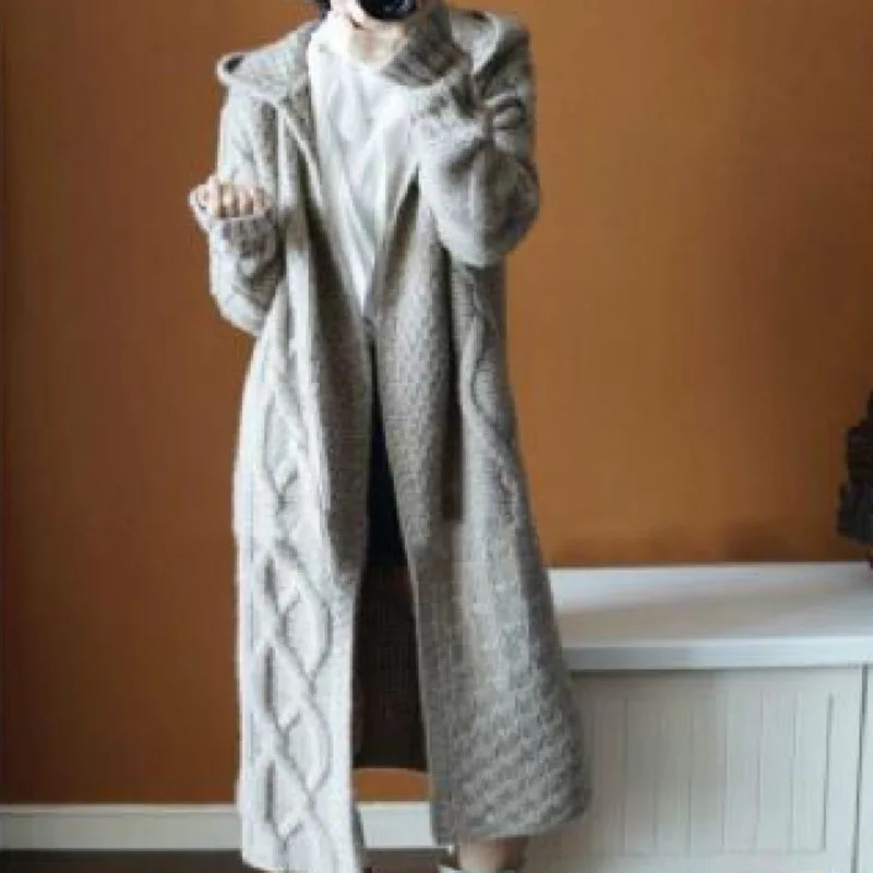 Women Sweater Coat Long Lazy Loose Cardigan Coat Coarse Knitted Twist Thickened Comfortable Fashion Autumn Winter Warm Top