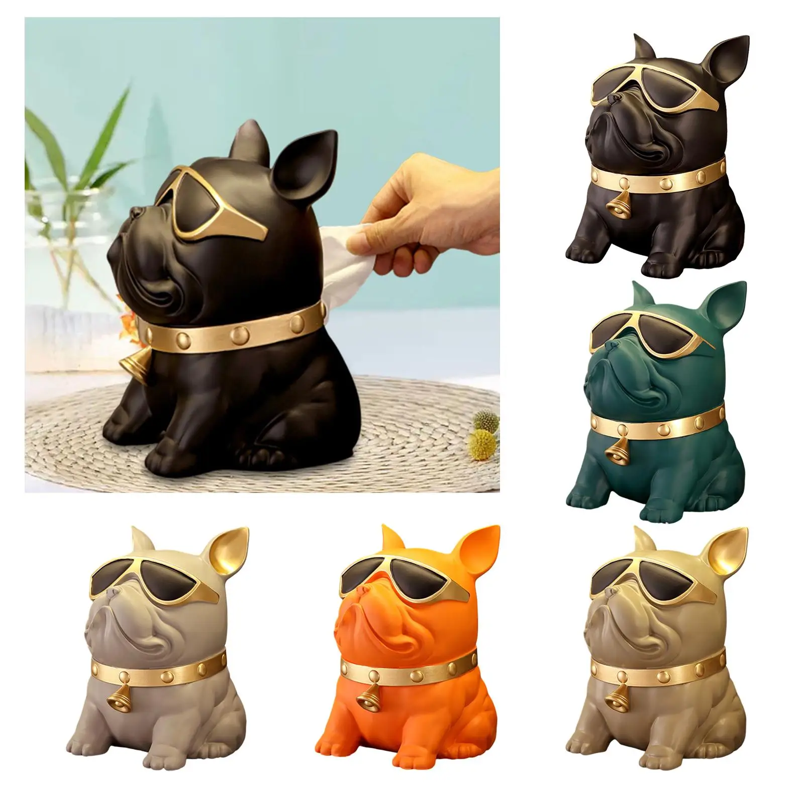 Dog Tissue Box Animal Figurine Ornament Household Craft Nordic French Tabletop Resin Sculpture for Entrance Coffee Table
