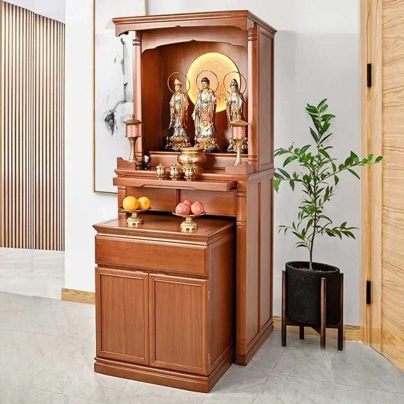 Cherrywood Solid Wood Buddha Cabinet Buddha Shrine New Chinese Style Clothes Closet Altar Cabinet Shrine Cabinet