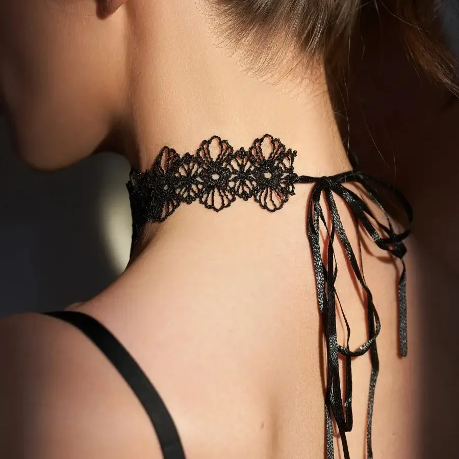Gothic White Black Lace Necklace Women Chocker Tattoo Choker Vintage Collier Femme Statement Necklaces Pendants Collares Mujer