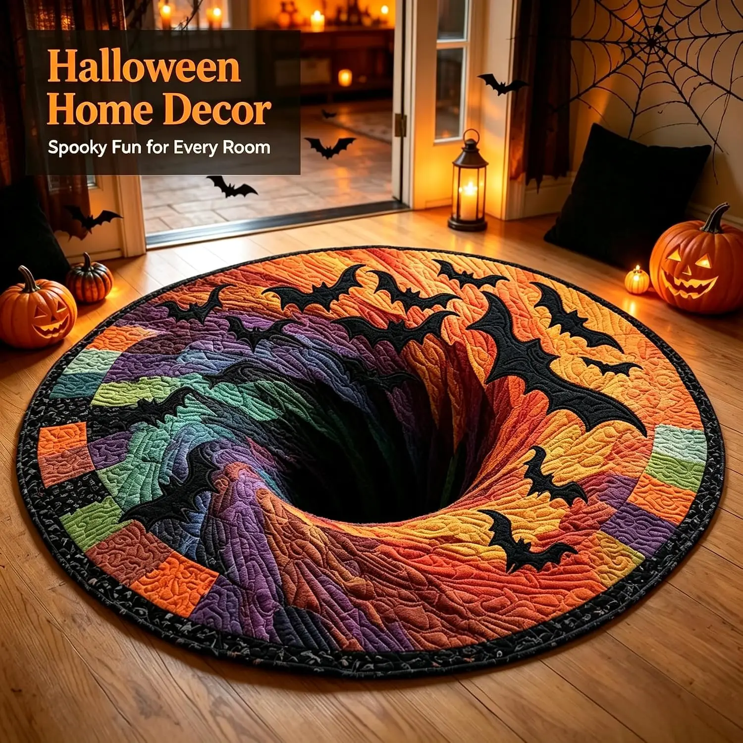 Halloween 3D Optical Illusion Checkerboard Round Rug Living Room Carpet Creative Design Printed Room Rugs Entry Door Floor Mats