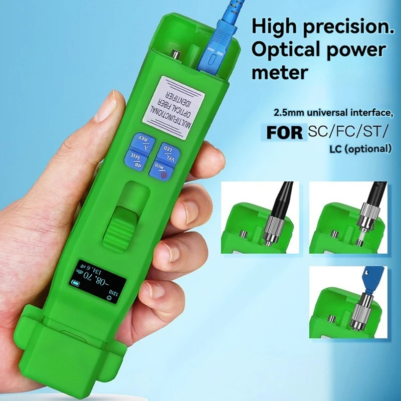 Grüner wiederaufladbarer optischer Faseridentifikator + OPM + VFL + LED-Licht-Glasfaserkabeltester FTTH-Werkzeug