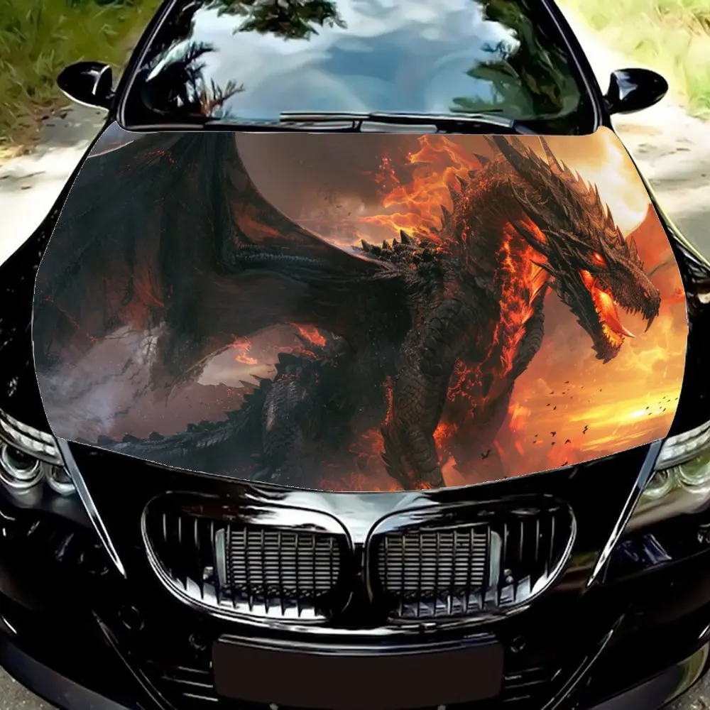 

Volcanic Eruption Soaring Flame Dragon Car Hood Wrap Color Vinyl Sticker Truck Graphic Bonnet Auto Accessories Decor Decal Gift