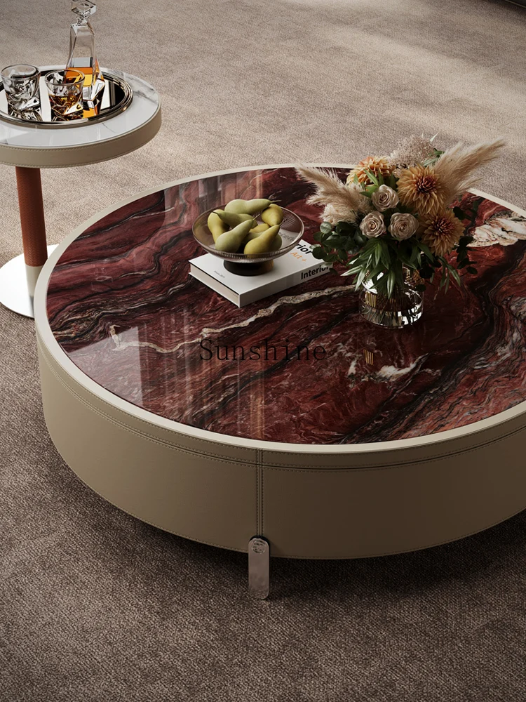 Italian modern simple small apartment glass living room minimalist size round coffee table combinationP
