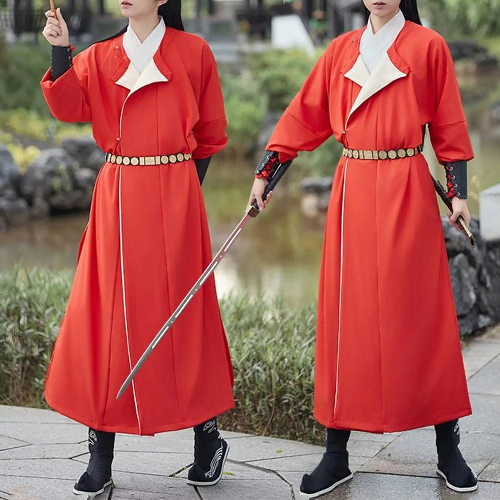 

Мужской однотонный длинный комплект Hanfu, китайский ретро-модный тренд, свободный дышащий нишевый мужской комплект для отдыха, новинка 2023 года, осень-зима