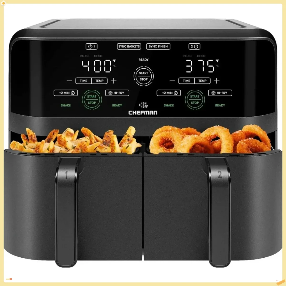 

6QT Dual Basket Air Fryer Digital Touchscreen Sync Finish 2x3QT Nonstick Black
