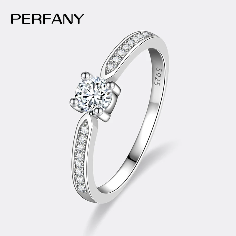 

PERFANY 0.3CT Moissanite Ring for Women S925 Pure Silver Four Claw Laboratory Diamond Compact and Exquisite Wedding Jewelry