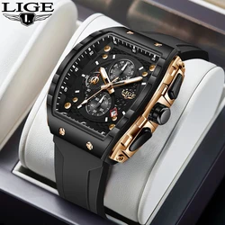 LIGE Man Watch Fashion Luxury Waterproof Silicone Strap Quartz Men's Watches Luminous Sports Auto Date Chronograph Simple Clocks