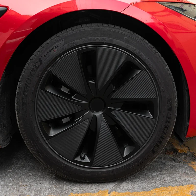 Carbon Fiber Pattern Hub Cap Sticker for Tesla 2024-2026 Updated Model 3 – Wheel Cover Decal