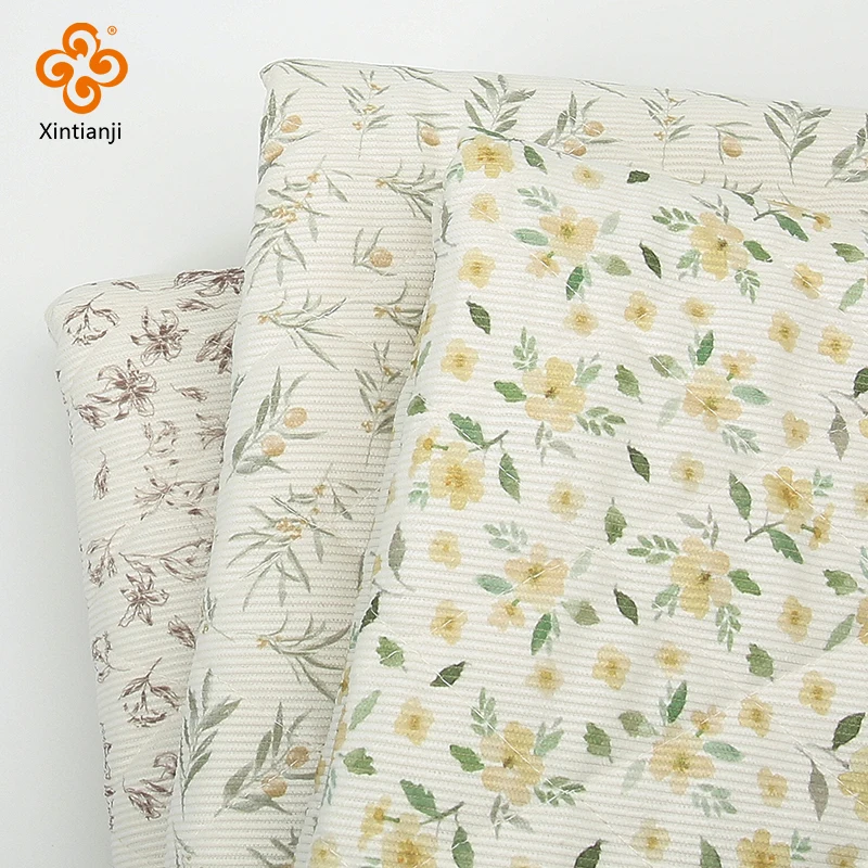 

0.5m/1m/2m Quilted Fabric Clip Cotton Floral Print for Winter Jackets Makeup Bags Coats Sofa Pillows DIY Handmade Sewing Fabric