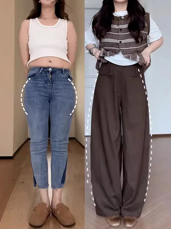 High Waist Floor-Length Scythe Pants Women's Casual Slimming Trousers Covering Hip Shape Flattering Autumn New Style plus Size