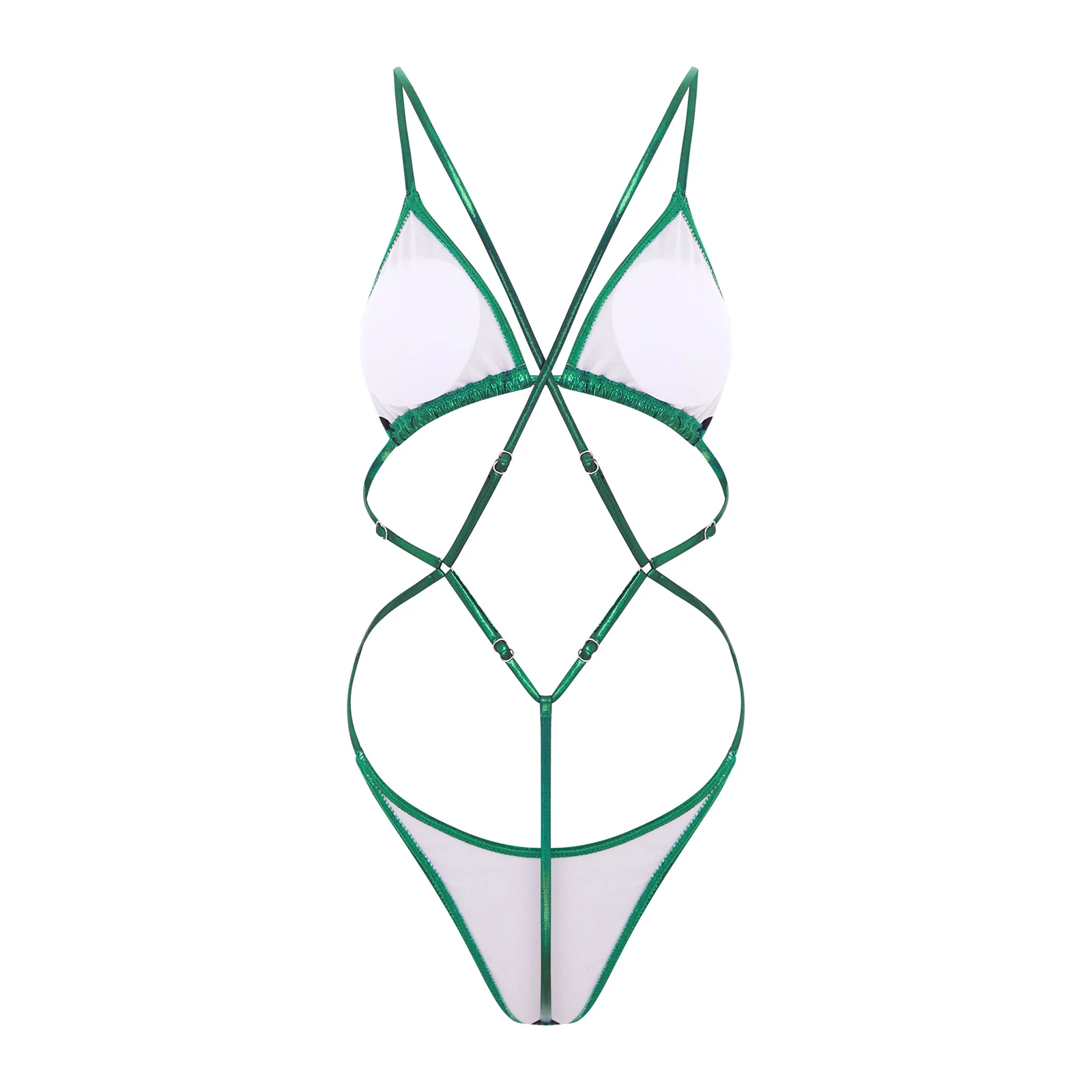 レディースメタリック光沢のあるワンピースビキニ水着背中の開いたレースアップボディスーツ生意気なスリング水着ビーチウェアウォータースポーツ用