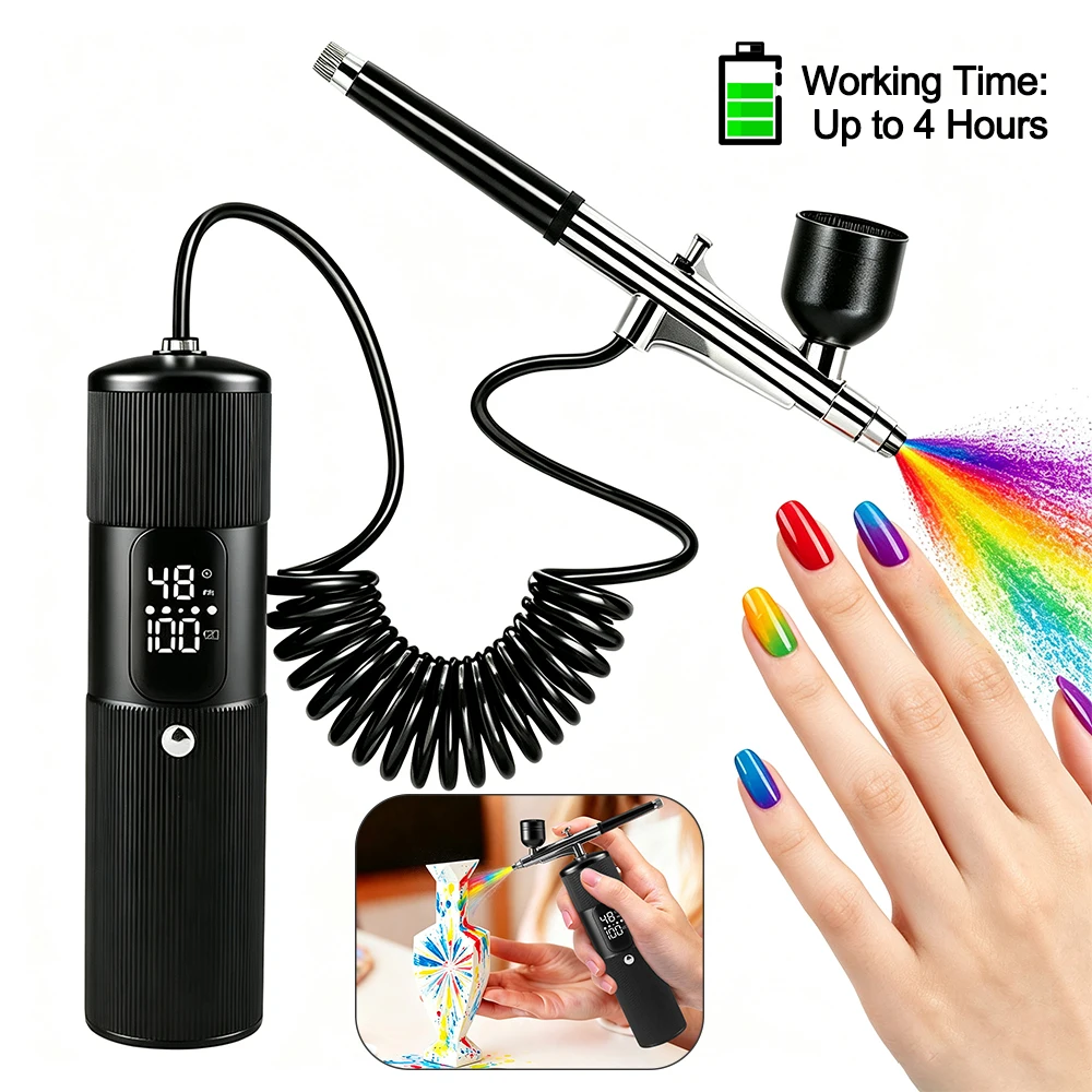 Portable Airbrush Kit With Extension Tube 28/38/48 PSI Air Pressure Sprayer For Nail Art Craft Car Painting 4 Hours Working Time