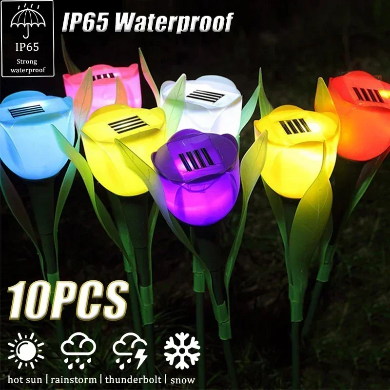 

Solar LED Light Outdoor Tulip Rose Flower Lamp Landscape Garden Decor Lawn Lamp Waterproof Garden Lights Outdoor Solar Lights