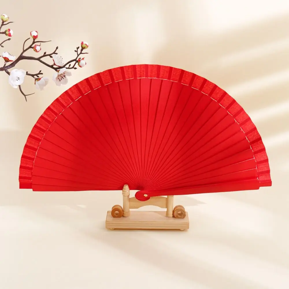 Classical Simple Spanish Plain Fan Solid Color Art Craft Pure Wood Folding Fan Handmade Decorative Props Fan Home Decor