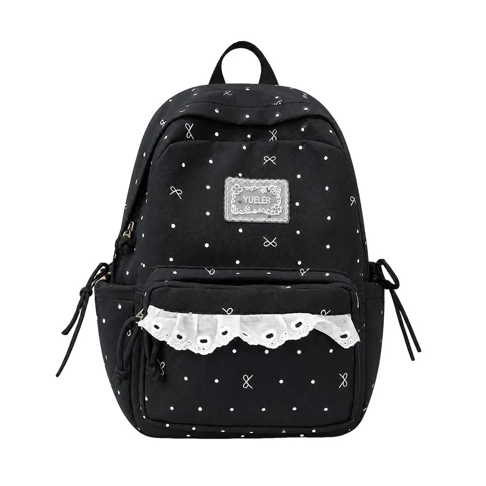 Large Capacity Campus Backpack Bowknot Polka Dot Commute Backpack Preppy Style Design Soft Nylon Material Nylon Knapsack