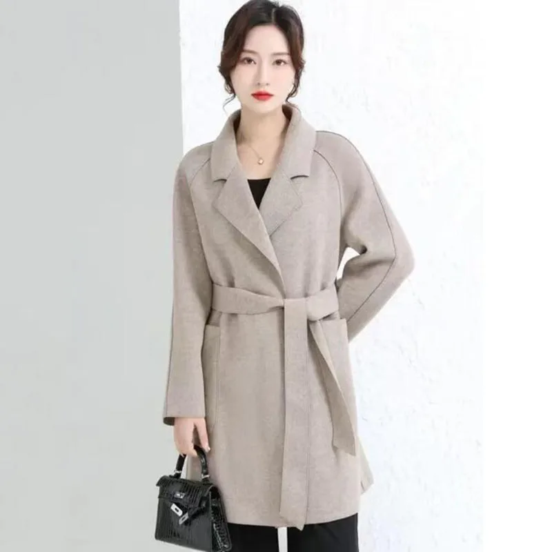 

New Autumn Winter Female Long Double-sided Cashmere Coat Fashion Parker Overcoat High-end Women's Casual Windproof Woolen Coats