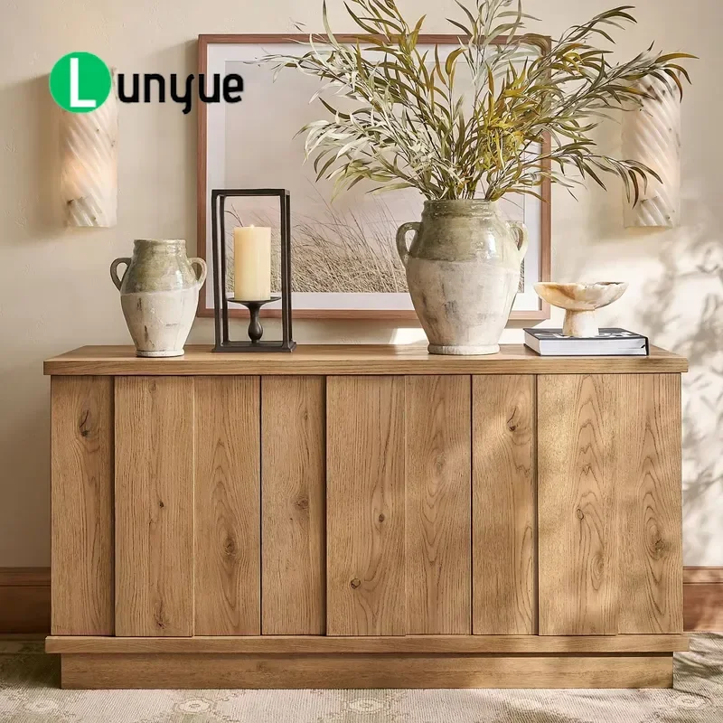 Luxury Modern Solid Oak Sideboard Stainless Steel Dining Room Furniture for Kitchen Living Room Family Use